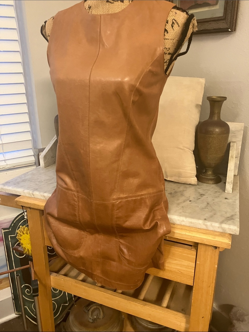 Vince Calfskin Leather Mini Dress in Warm Tan! Sexy Soft Love This Fab Piece!